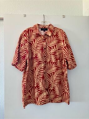 Lex Breezy Hawaii Red & Cream Tropical Palm Short-Sleeve Aloha Shirt